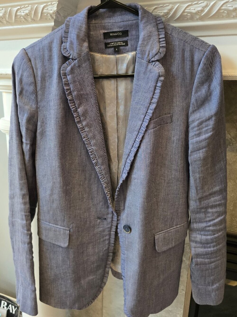 RW&Co light blue linen viscose stretch lining blazer womans size 4